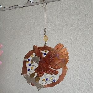 Mixed Metal Eagle Bird Catching Fish Ornament Wall Hanging